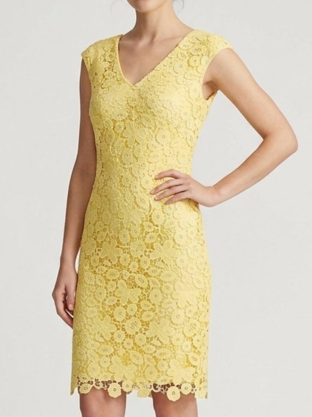 NWT Lauren Ralph Lauren Yellow Floral Lace Cocktail Dress Sz 6
